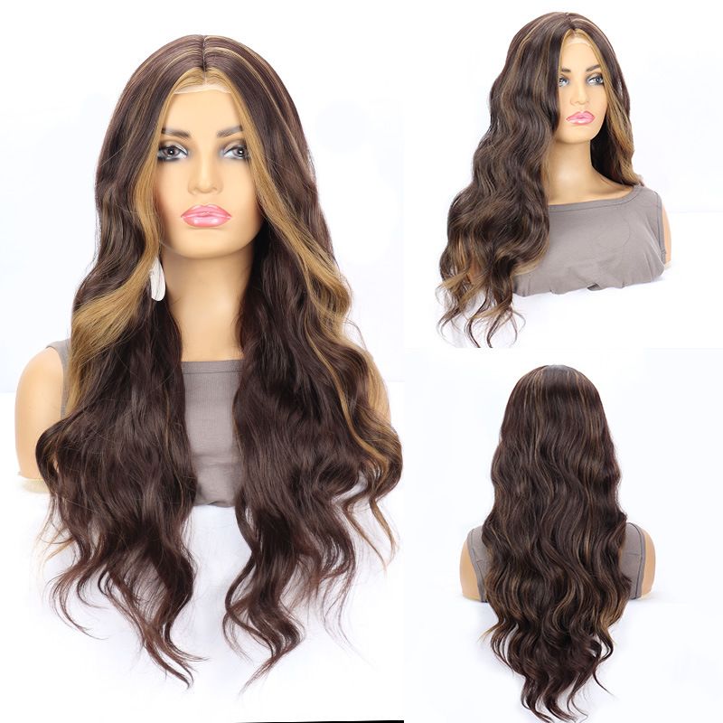 Women's Front Lace Synthetic Wig Brown Dyed Long Curly Hair Small Lace Headband Wigs