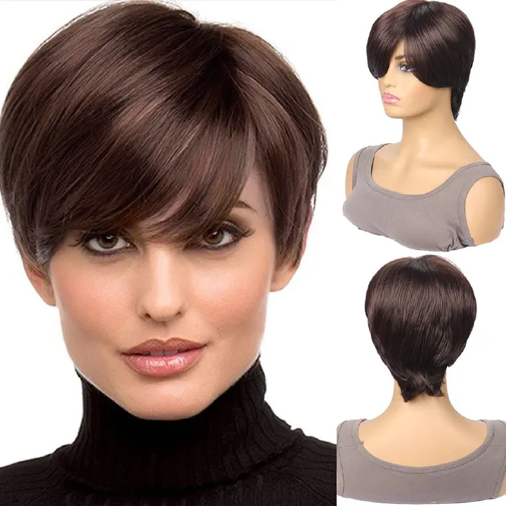 Women's Fashionable Synthetic Wig Brown With Short Straight Hair And High Temperature Silk Headband Wig