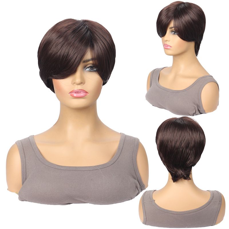 Women's Fashionable Synthetic Wig Brown With Short Straight Hair And High Temperature Silk Headband Wig