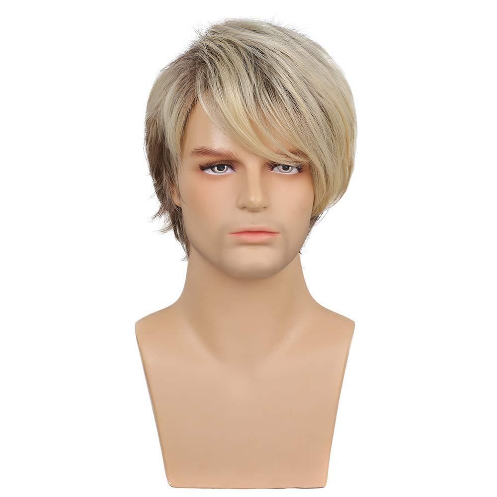 Men's Wig Brown With Short Straight Hair And Synthetic Headband Wigs
