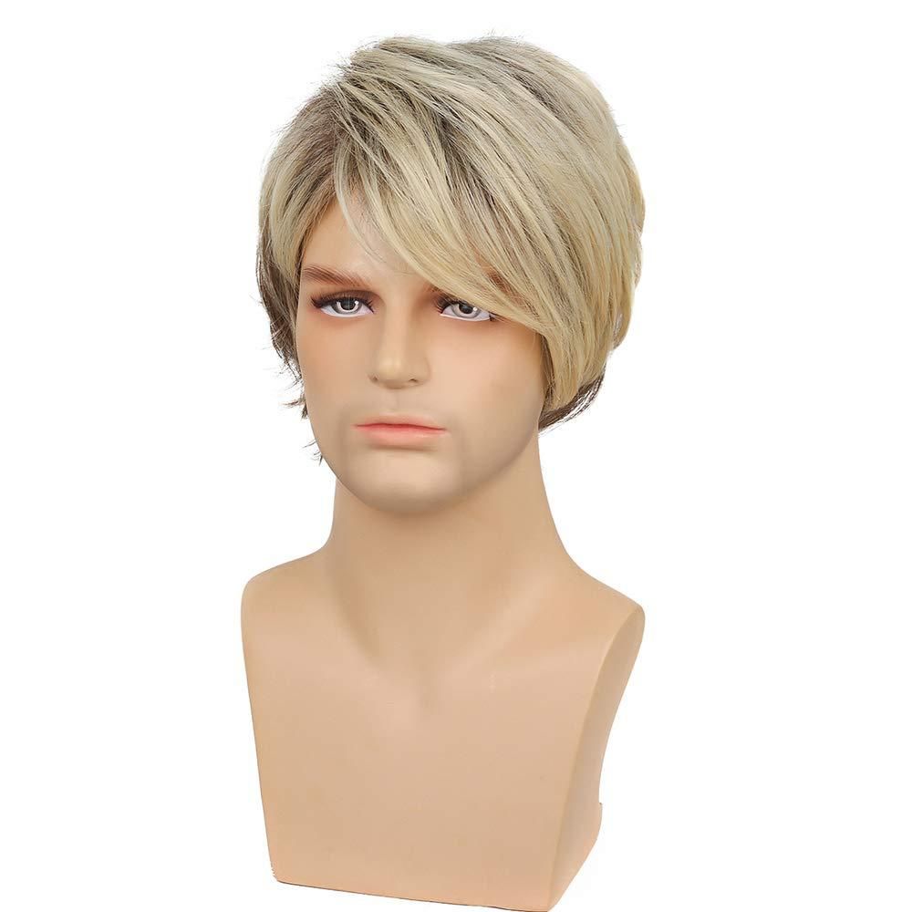Men's Wig Brown With Short Straight Hair And Synthetic Headband Wigs