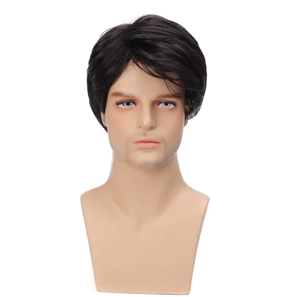 Men's Wig Brown With Short Straight Hair And Synthetic Headband Wigs