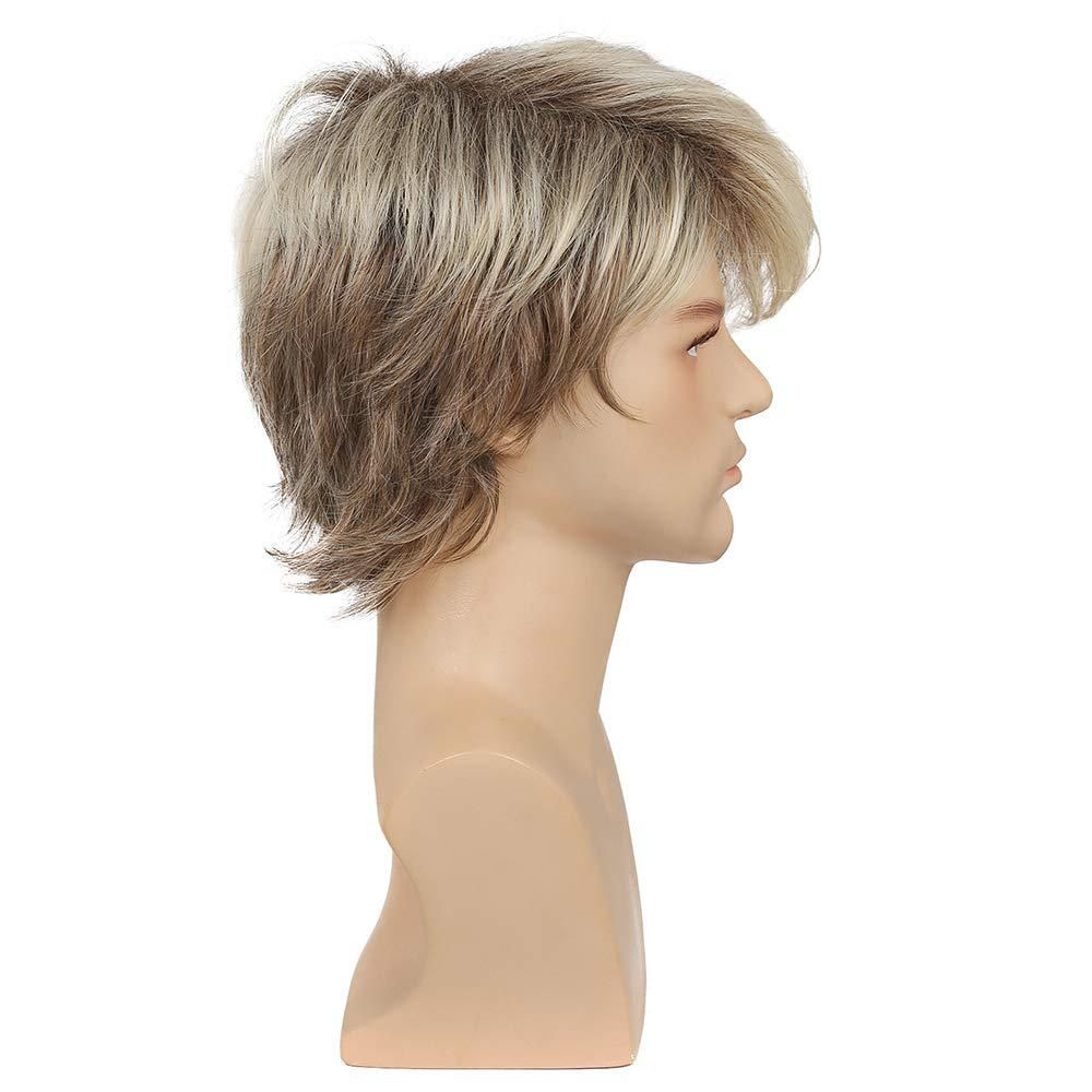 Men's Wig Brown With Short Straight Hair And Synthetic Headband Wigs
