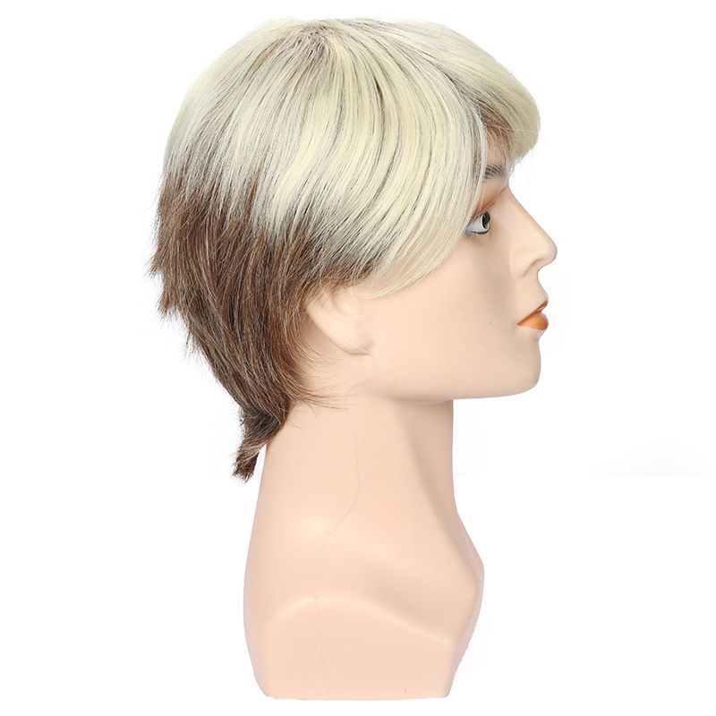 Men's Wig Brown With Short Straight Hair Men's Fashionable Synthetic Wig Headband