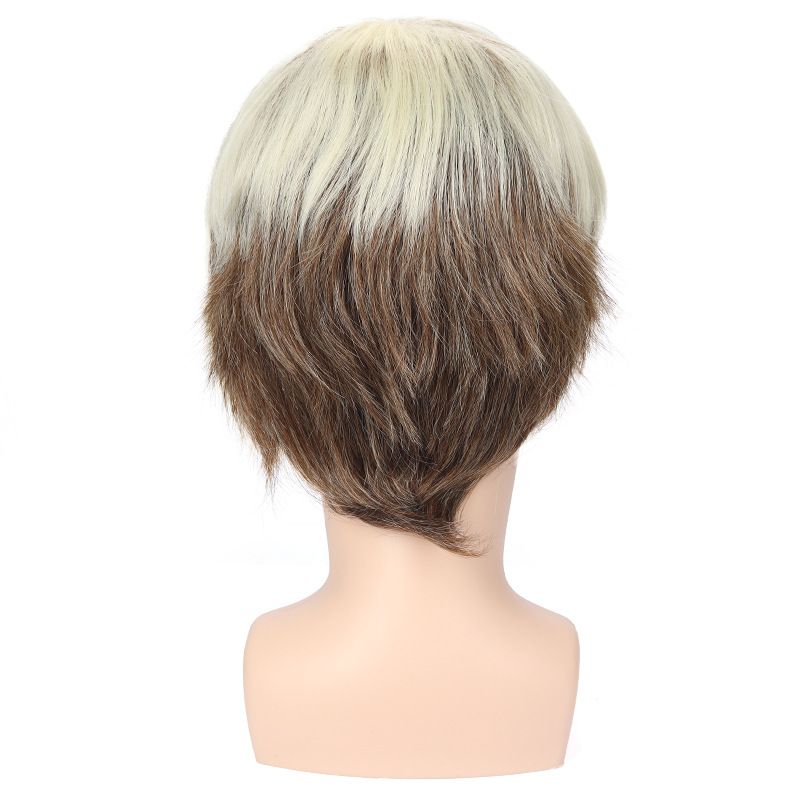 Men's Wig Brown With Short Straight Hair Men's Fashionable Synthetic Wig Headband