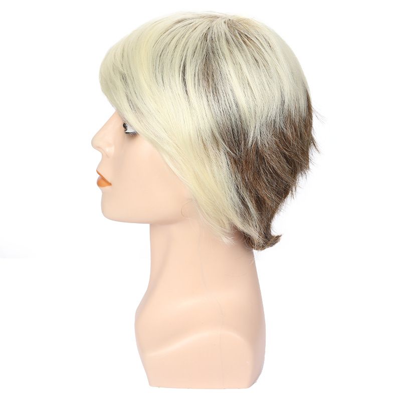 Men's Wig Brown With Short Straight Hair Men's Fashionable Synthetic Wig Headband