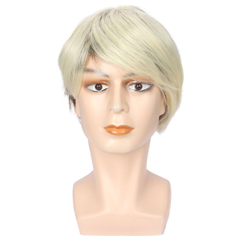 Men's Wig Brown With Short Straight Hair Men's Fashionable Synthetic Wig Headband