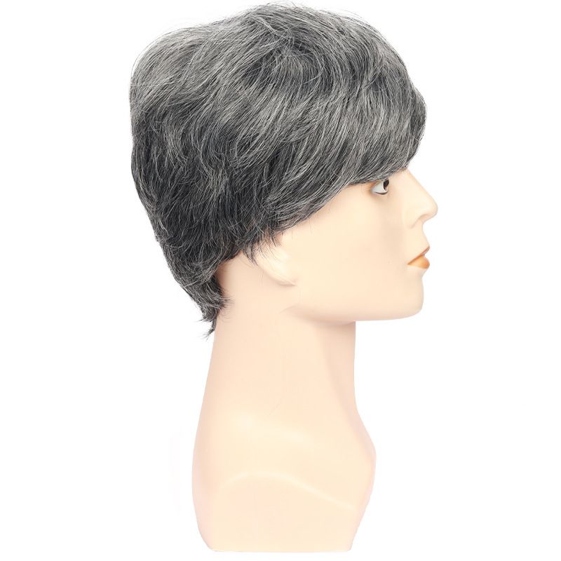 Men's Gray Split Short Straight Synthetic Headband With Multiple Layers Of Natural Wig