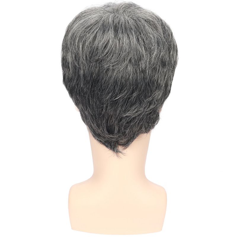 Men's Gray Split Short Straight Synthetic Headband With Multiple Layers Of Natural Wig