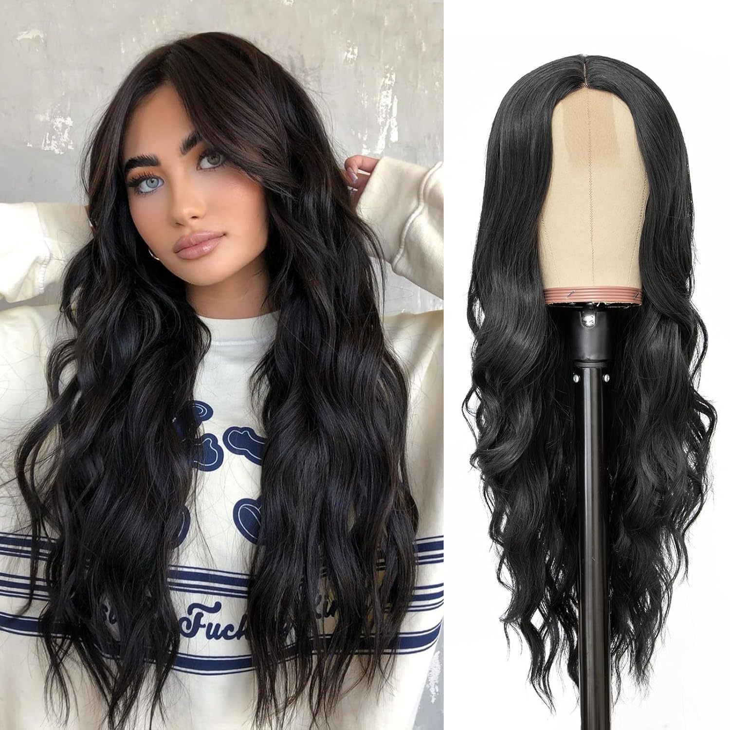 Wig Women's Small Lace Black Medium Split Long Curly Hair Big Wave Synthetic Headband Wig