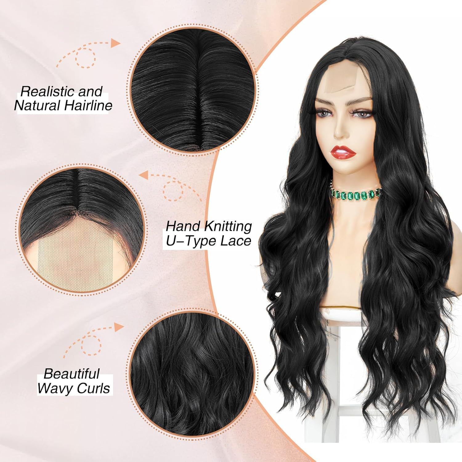 Wig Women's Small Lace Black Medium Split Long Curly Hair Big Wave Synthetic Headband Wig