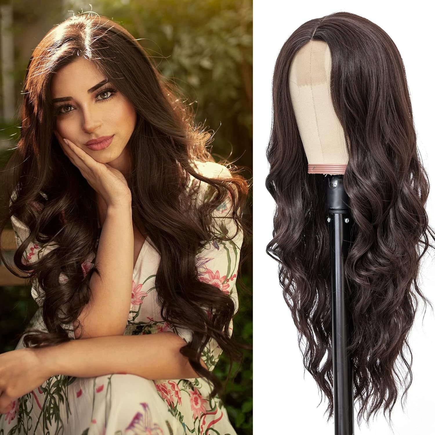 Wig Women's Small Lace Black Medium Split Long Curly Hair Big Wave Synthetic Headband Wig