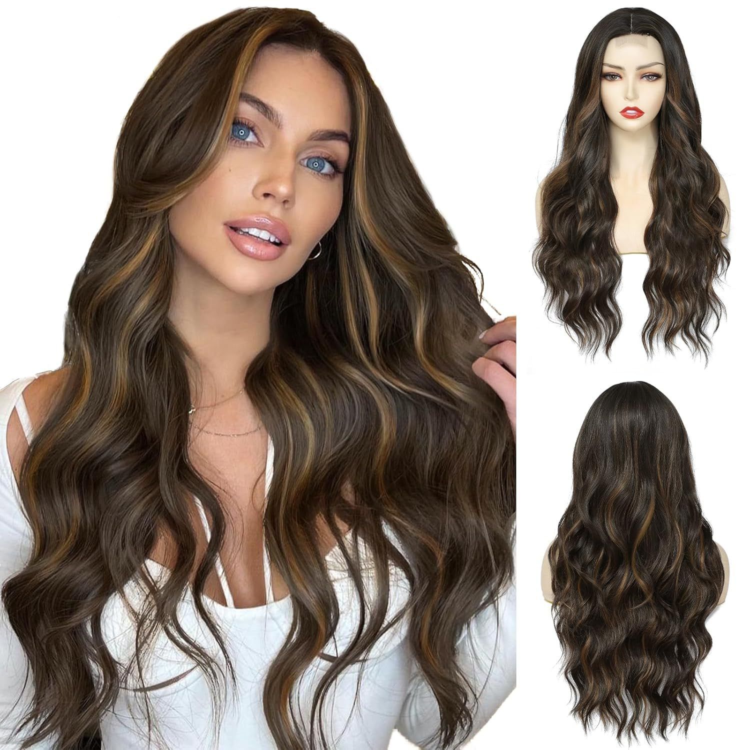 Wig Women's Small Lace Black Medium Split Long Curly Hair Big Wave Synthetic Headband Wig