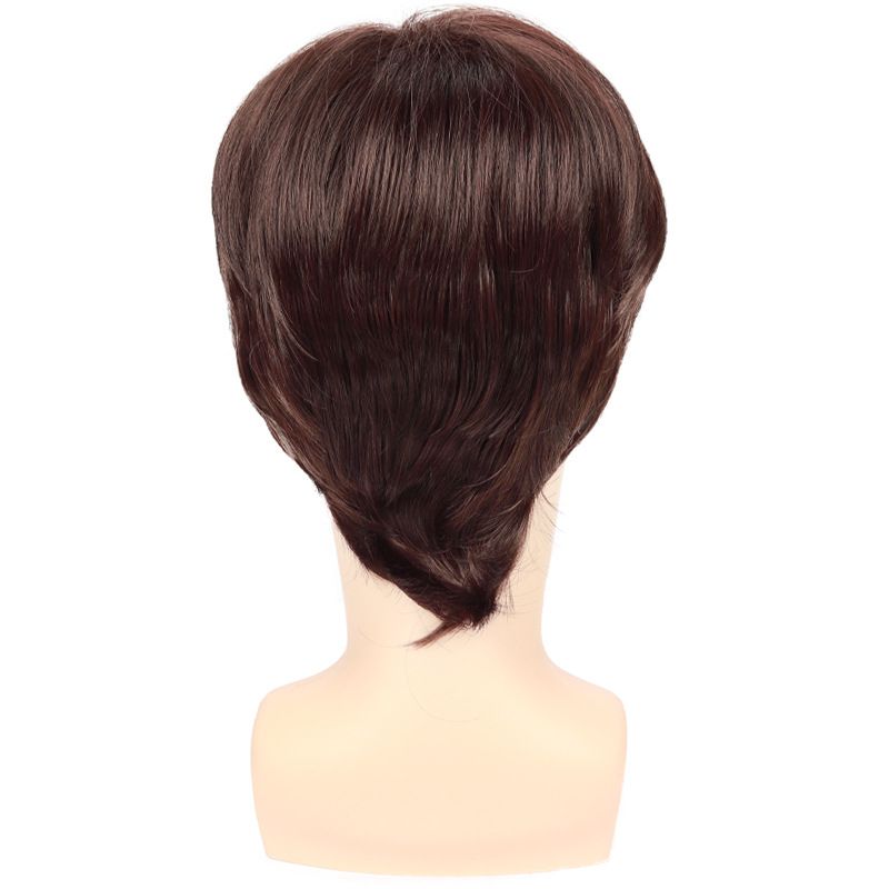 Wig Men Brown Short Straight Synthetic Headband Fluffy Long Bangs Wig