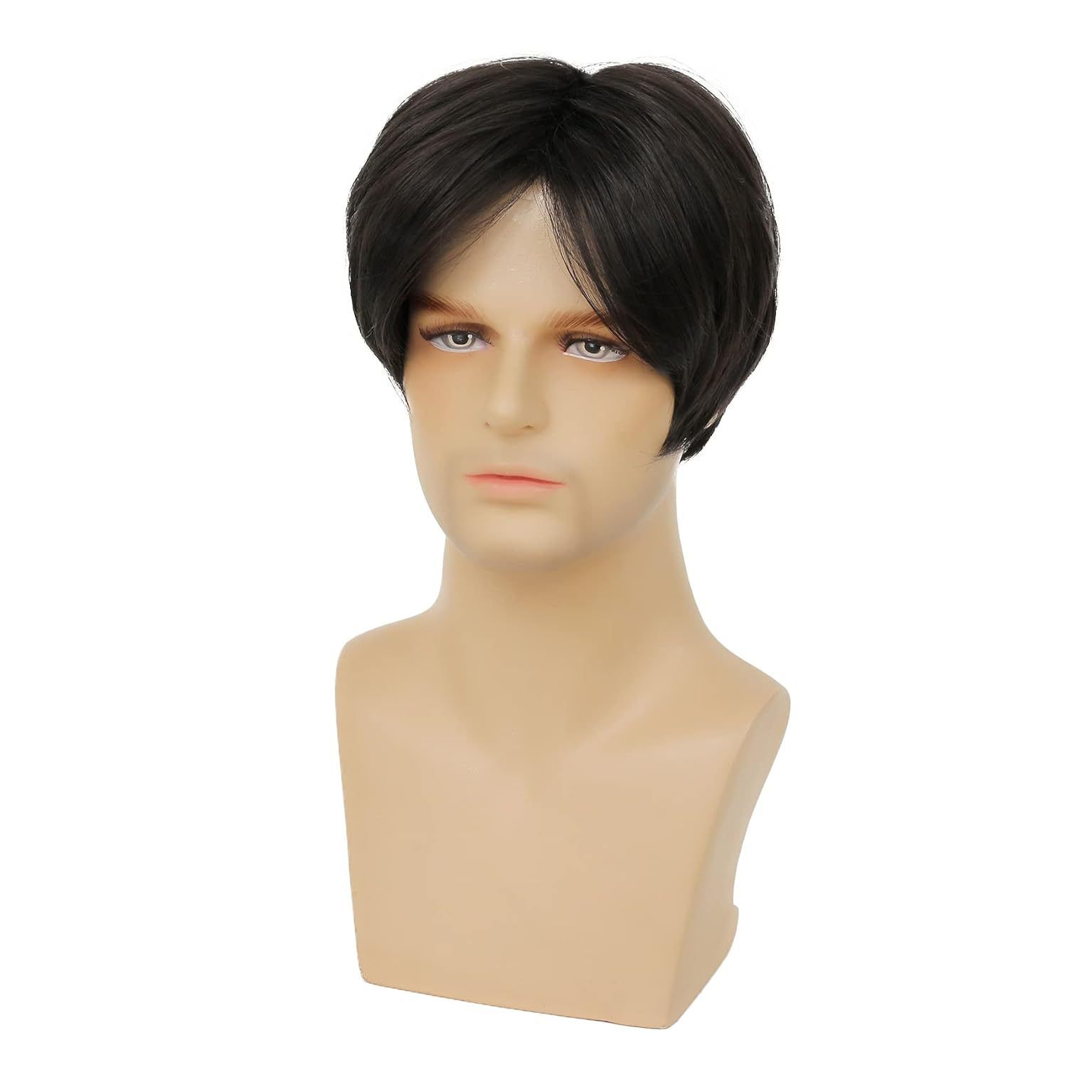 Men's Wig Black Slanted Bangs Fluffy Business Style High-Temperature Silk Headband Wig