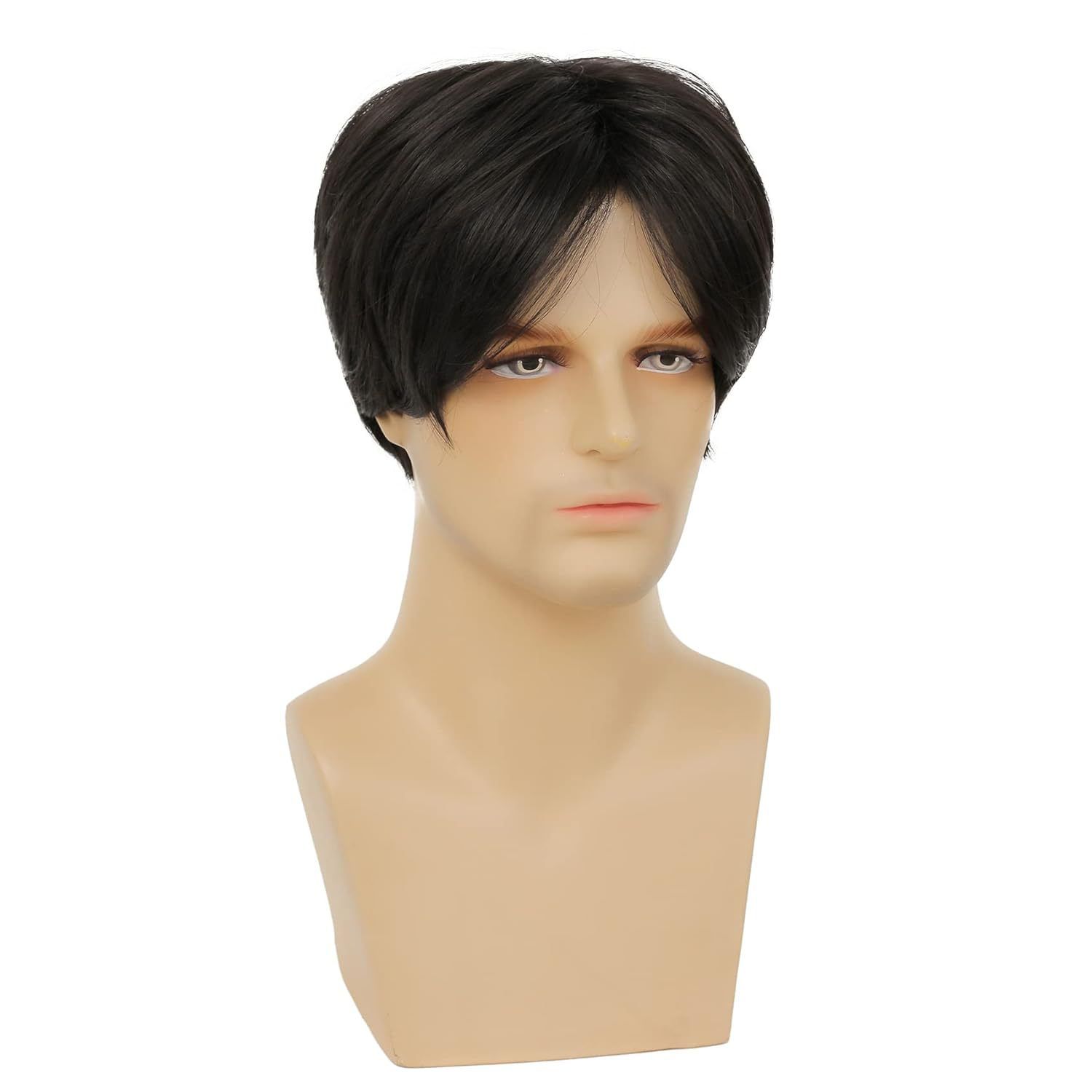 Men's Wig Black Slanted Bangs Fluffy Business Style High-Temperature Silk Headband Wig