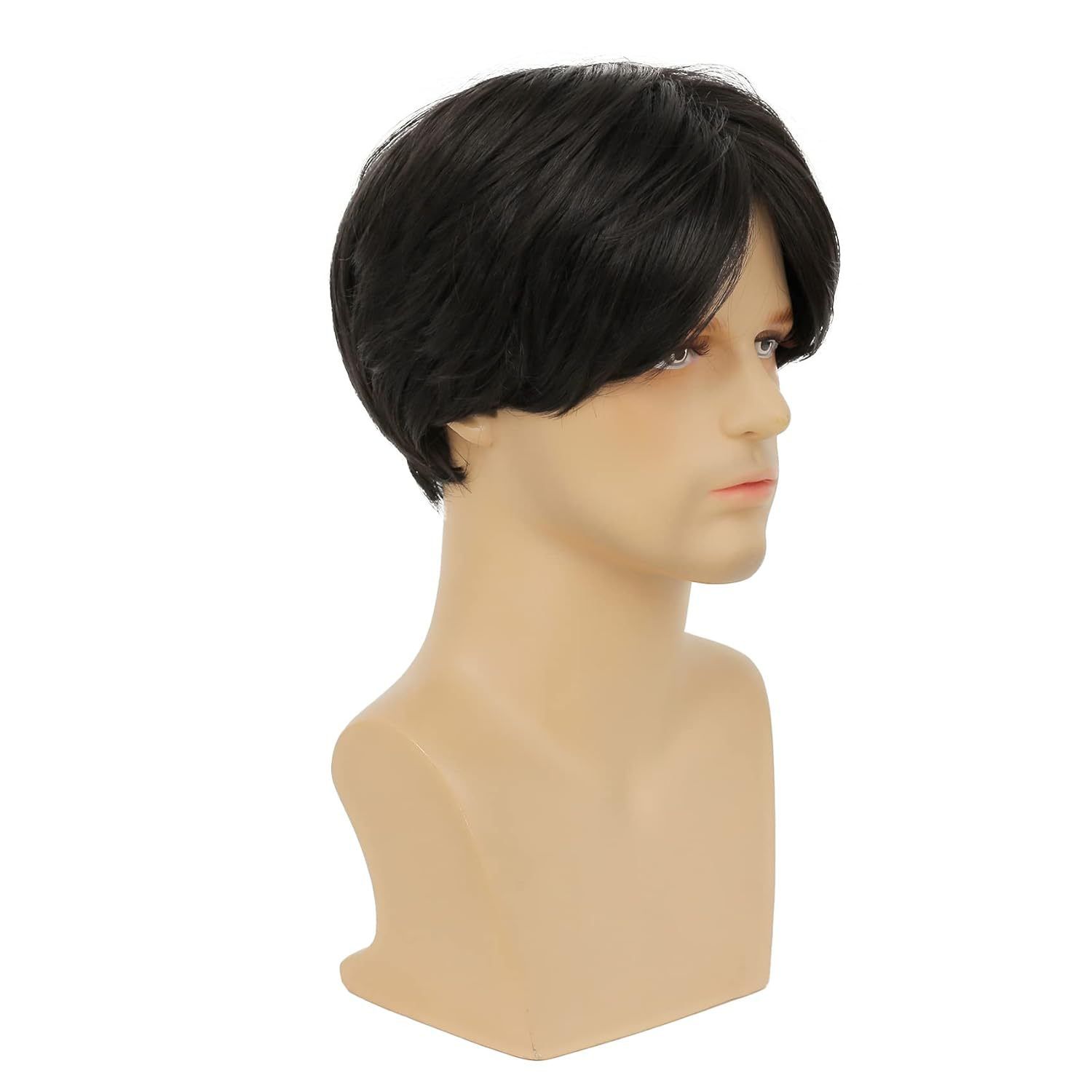 Men's Wig Black Slanted Bangs Fluffy Business Style High-Temperature Silk Headband Wig