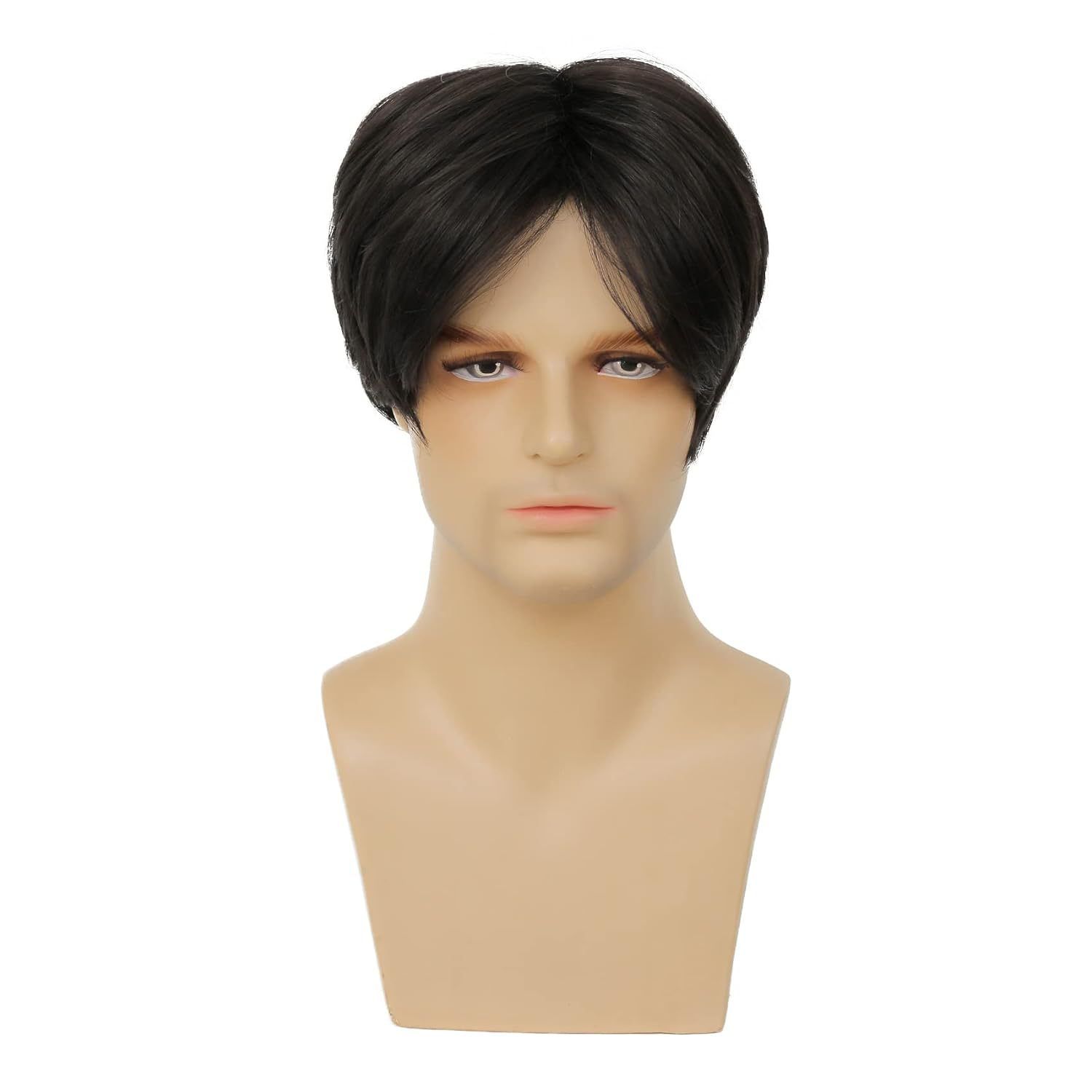 Men's Wig Black Slanted Bangs Fluffy Business Style High-Temperature Silk Headband Wig