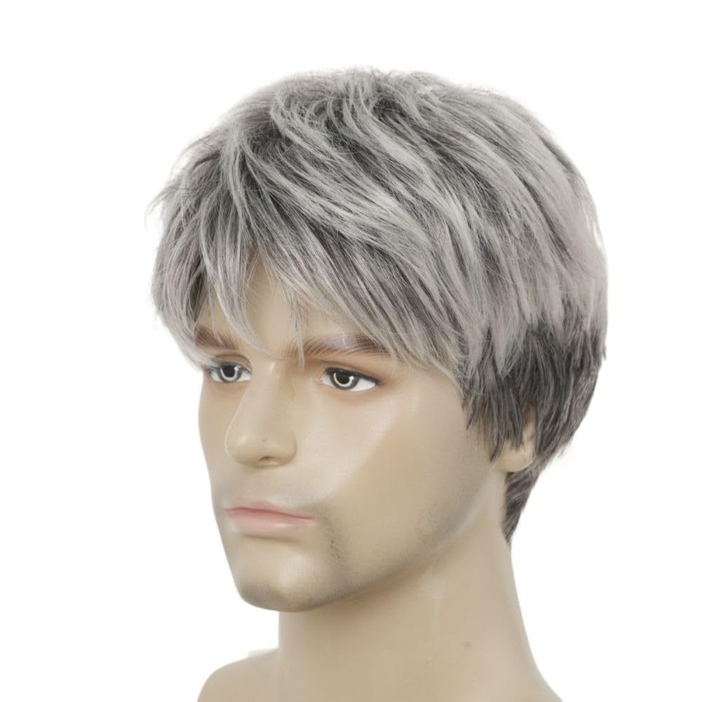 Wig Men's Grey Layered Short Headband Men's Synthetic Wig