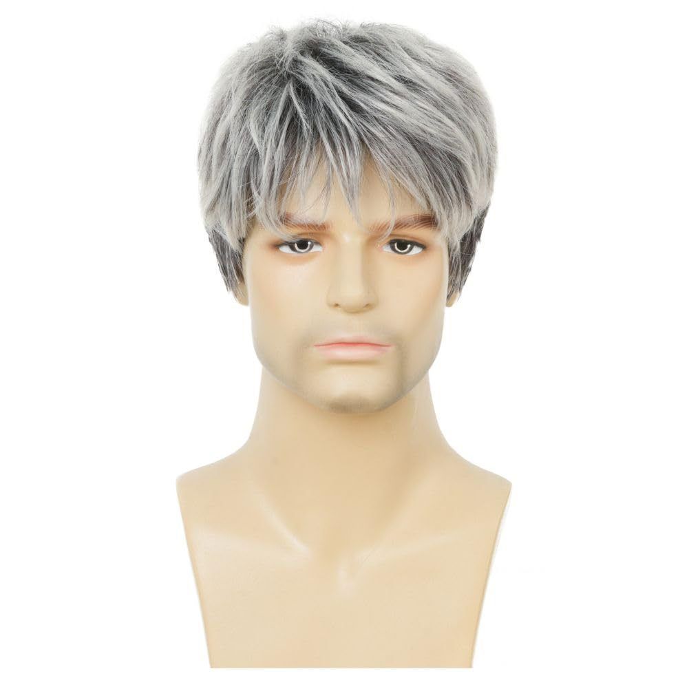 Wig Men's Grey Layered Short Headband Men's Synthetic Wig