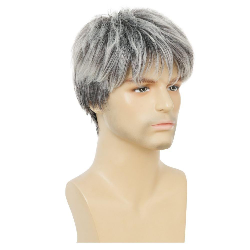 Wig Men's Grey Layered Short Headband Men's Synthetic Wig