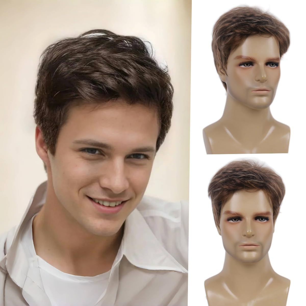 Wig Men's Fashionable Realistic Natural And Handsome High-Temperature Silk Short Wig Headband Brown Wig