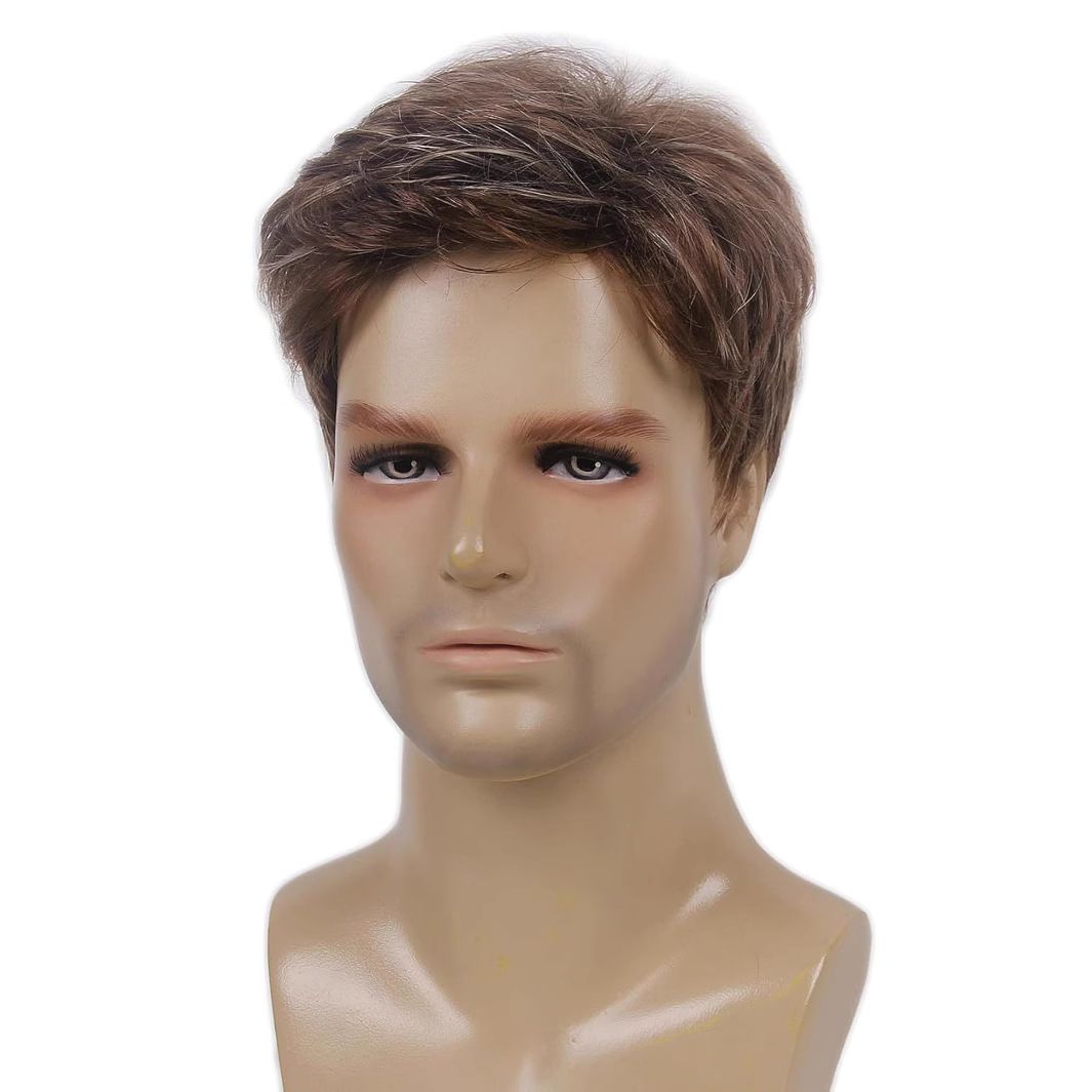 Wig Men's Fashionable Realistic Natural And Handsome High-Temperature Silk Short Wig Headband Brown Wig