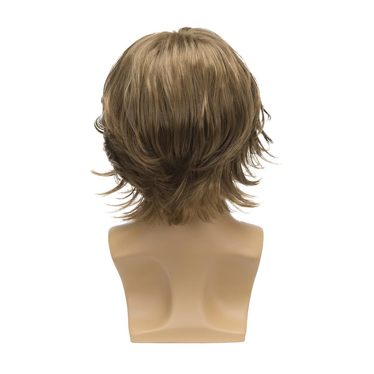 Wig Men's Fashionable Synthetic Headband Brown Medium Length Short Curly Hair Slightly Curled Multi-Layered