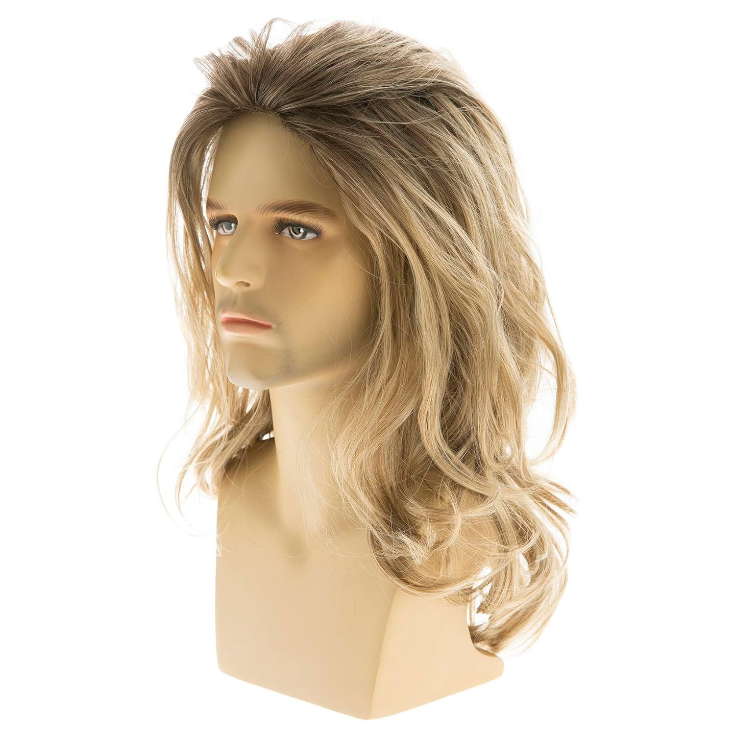 Wig Men's Brown Gradient Long Curly Hair Fashionable Men's Wig Cover