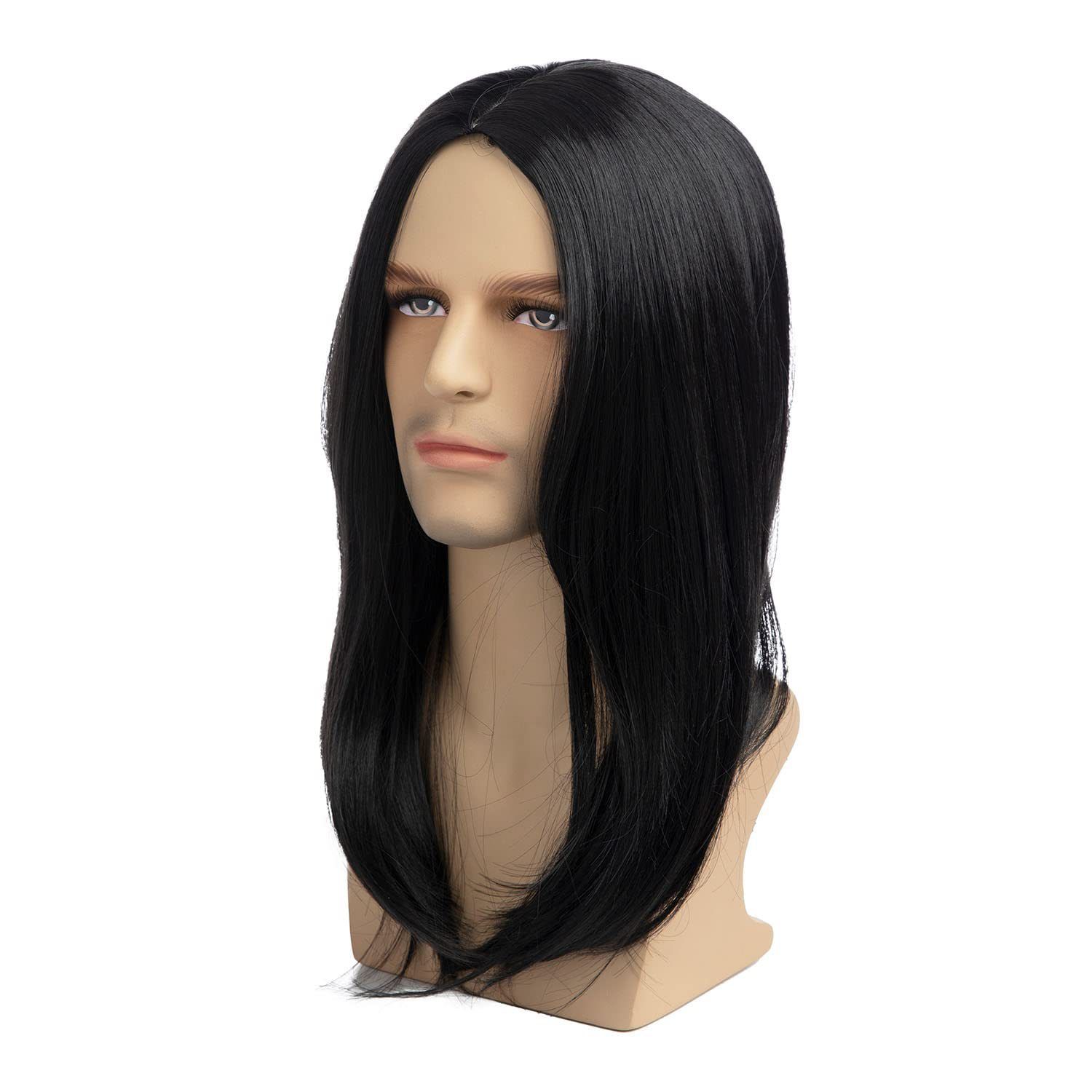 Wig Men's Black Medium Split Long Straight Hair Fashion Men's Wig Cover Available In Multiple Colors