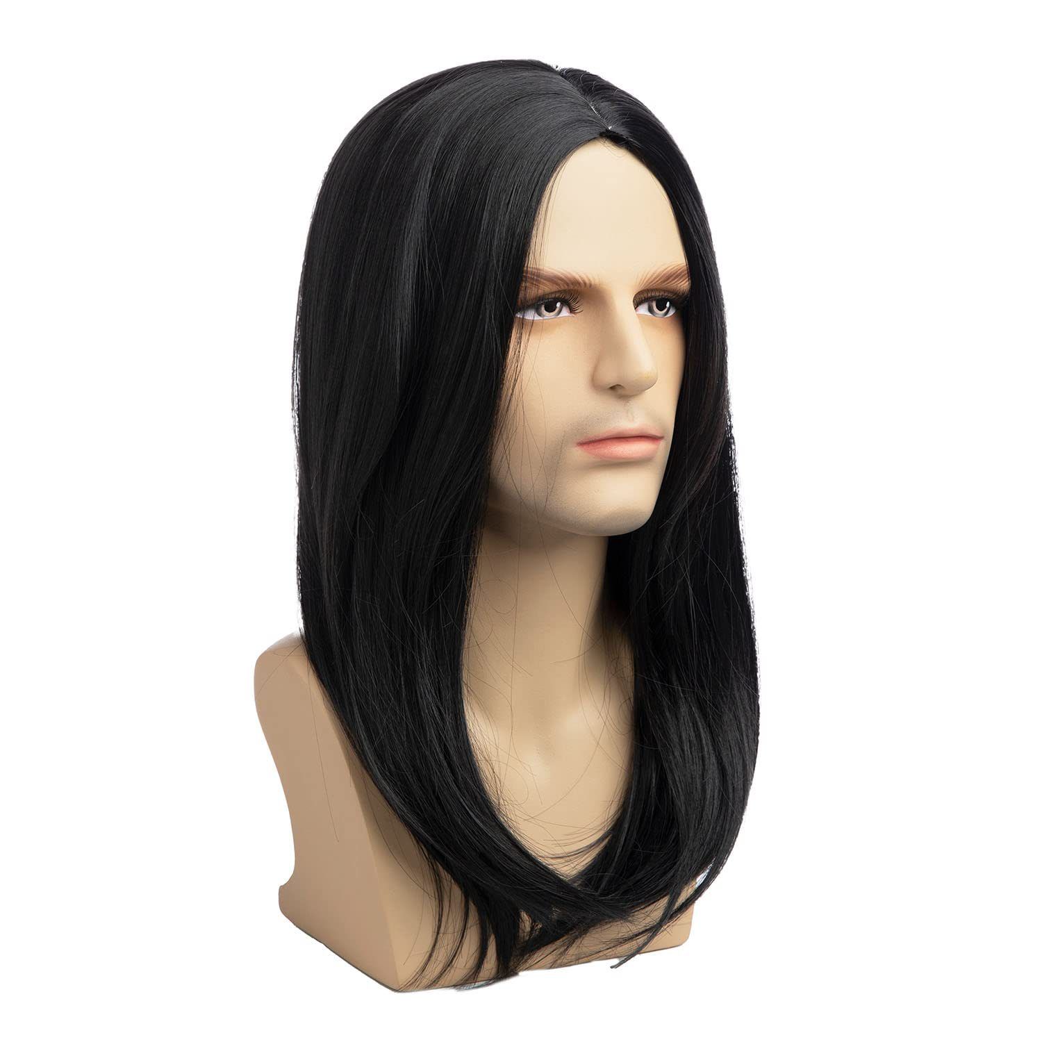 Wig Men's Black Medium Split Long Straight Hair Fashion Men's Wig Cover Available In Multiple Colors