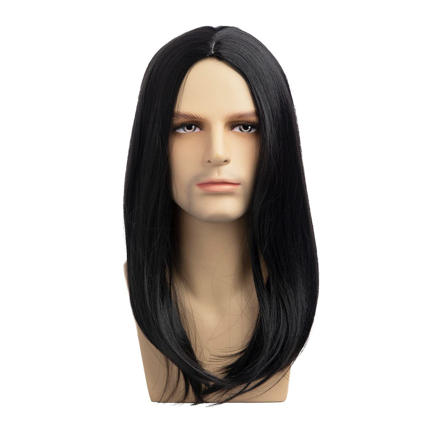 Wig Men's Black Medium Split Long Straight Hair Fashion Men's Wig Cover Available In Multiple Colors