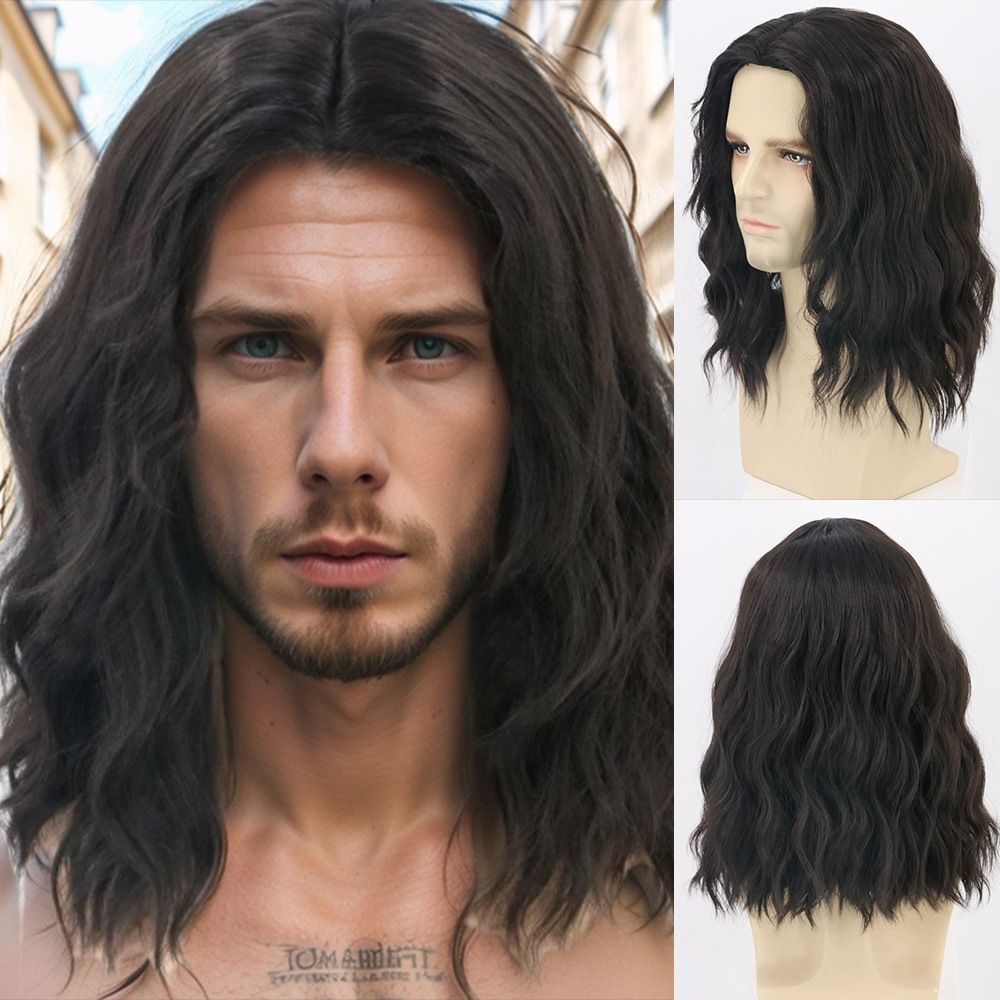 Wig For Men Short Curly Hair Water Ripple Synthetic Headband Rose Net Wig