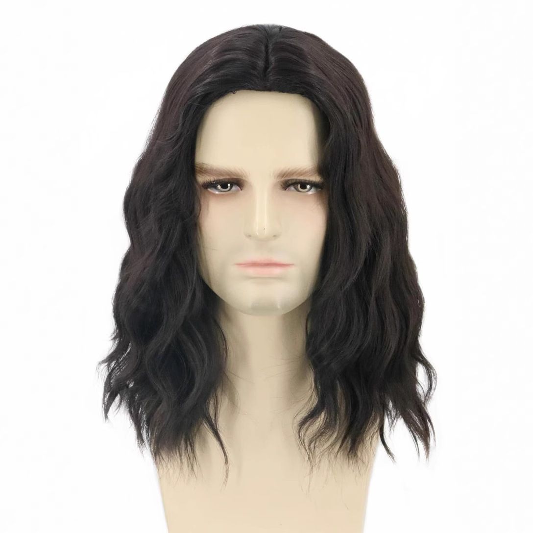 Wig For Men Short Curly Hair Water Ripple Synthetic Headband Rose Net Wig