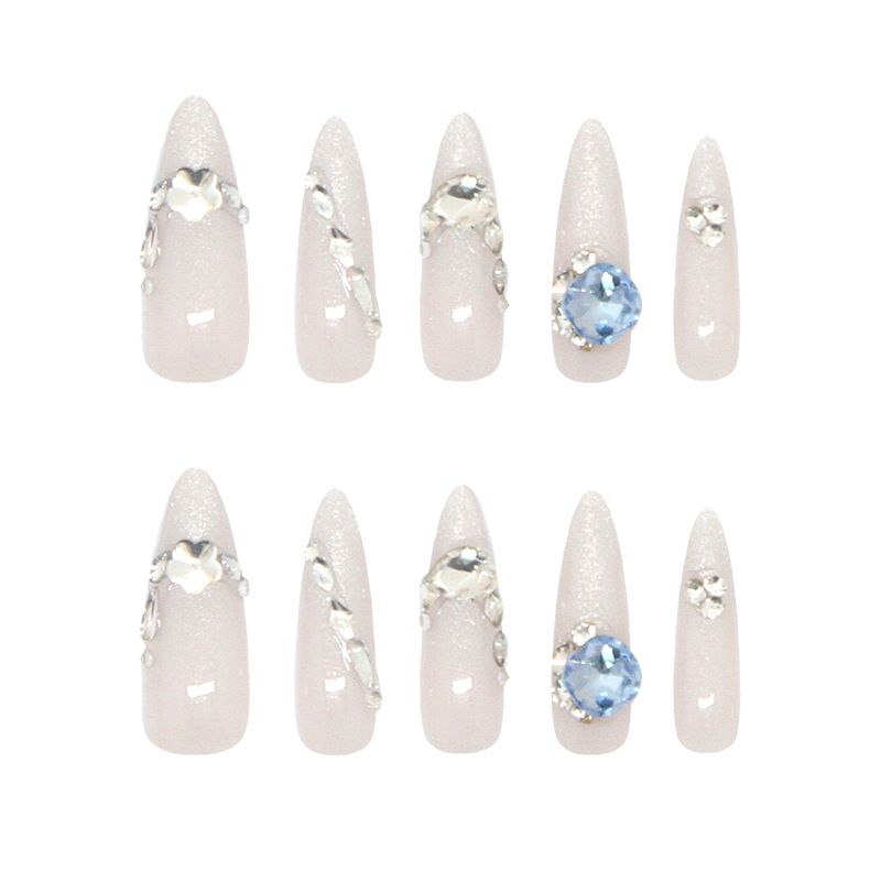 Handmade Long Pointed Moonlight Cat Eye Blue Diamond Fashionable And Sweet Temperament Wearable And Detachable Nail Slices