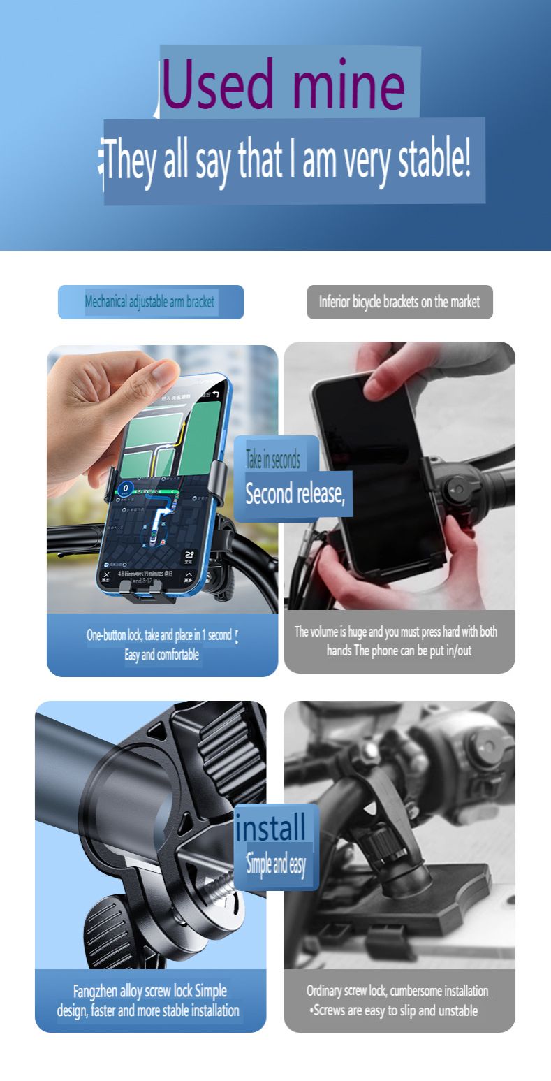 New Hooked Electric Vehicle Mobile Phone Stand Bicycle Motorcycle Adjustable Stable Universal Riding Stand