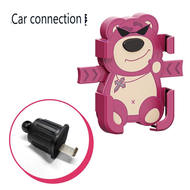 Cartoon Little Pink Bear Car Phone Holder Battery Car Phone Holder Fixed Buckle Type