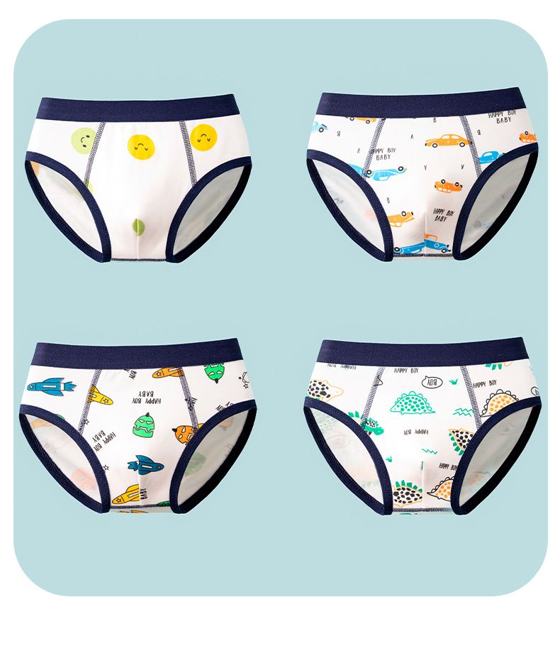 4pcs Children Little Boy Briefs A-class All Cotton Cute Cartoon Kids Trouser Shorts Printed Kids Antibacterial Soft Panties