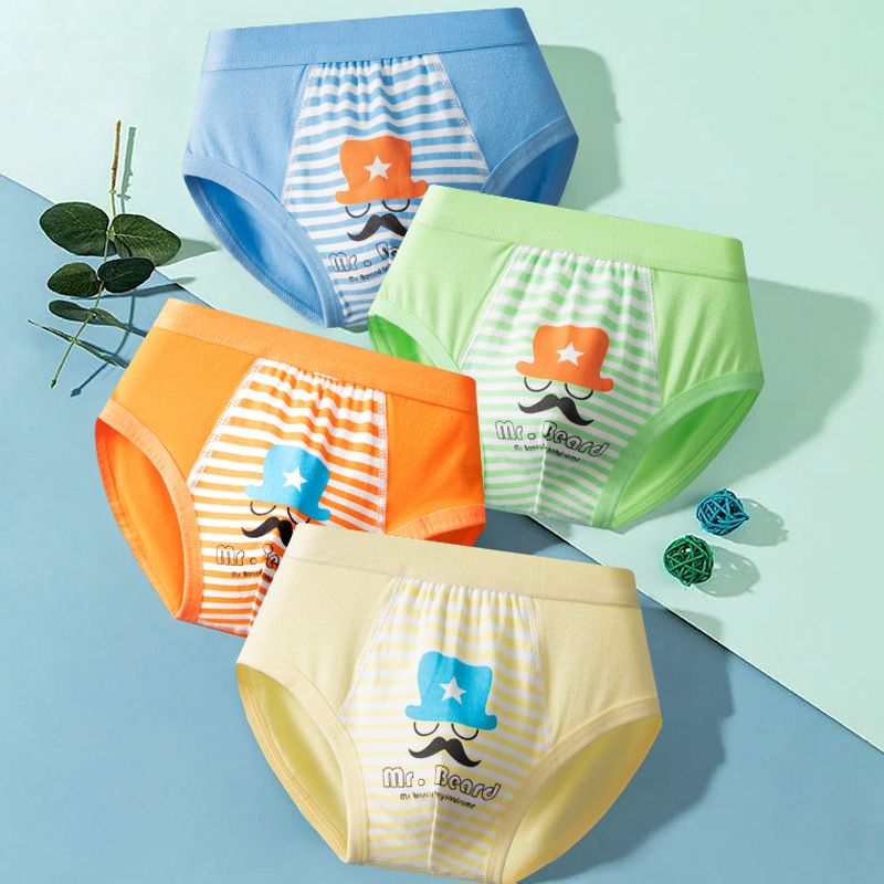 4pcs Children Little Boy Briefs A-class All Cotton Cute Cartoon Kids Trouser Shorts Printed Kids Antibacterial Soft Panties