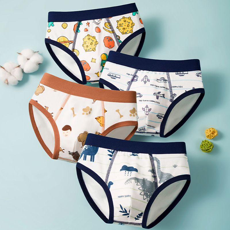 4pcs Children Little Boy Briefs A-class All Cotton Cute Cartoon Kids Trouser Shorts Printed Kids Antibacterial Soft Panties