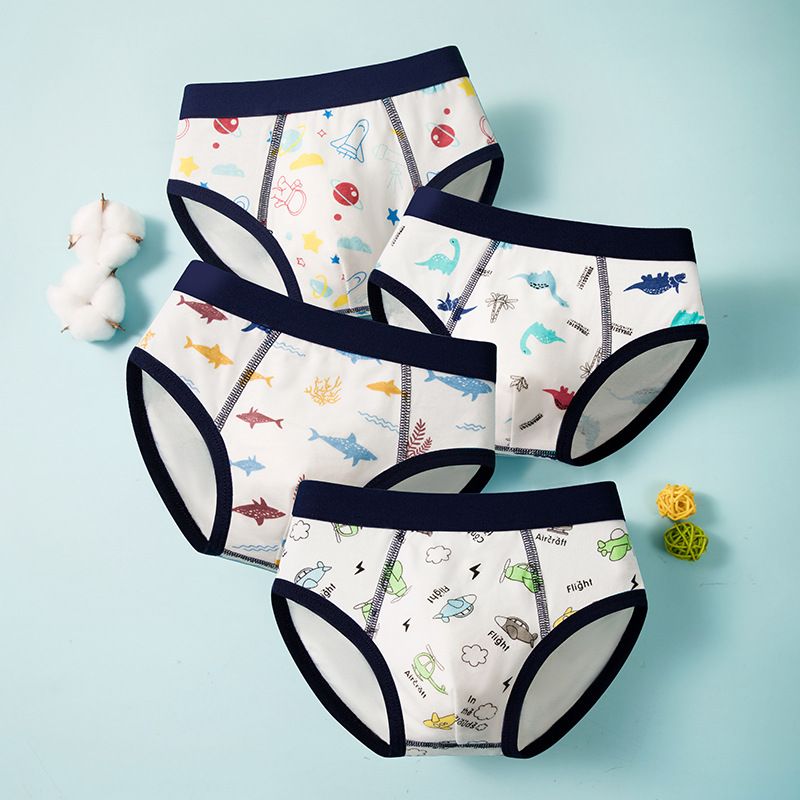 4pcs Children Little Boy Briefs A-class All Cotton Cute Cartoon Kids Trouser Shorts Printed Kids Antibacterial Soft Panties
