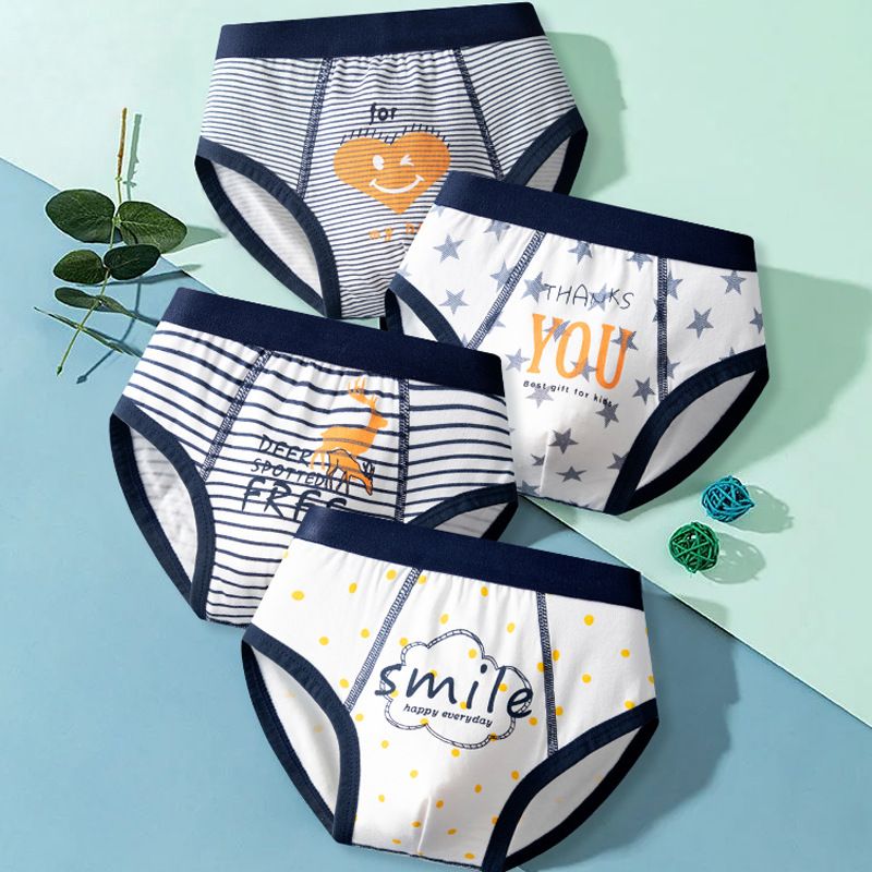 4pcs Children Little Boy Briefs A-class All Cotton Cute Cartoon Kids Trouser Shorts Printed Kids Antibacterial Soft Panties