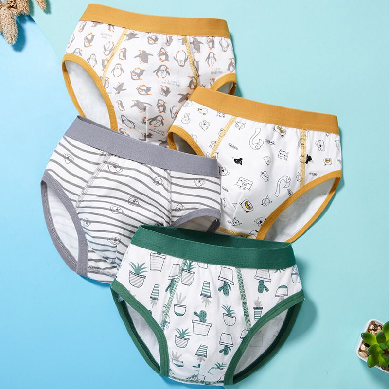 4pcs Children Little Boy Briefs A-class All Cotton Cute Cartoon Kids Trouser Shorts Printed Kids Antibacterial Soft Panties