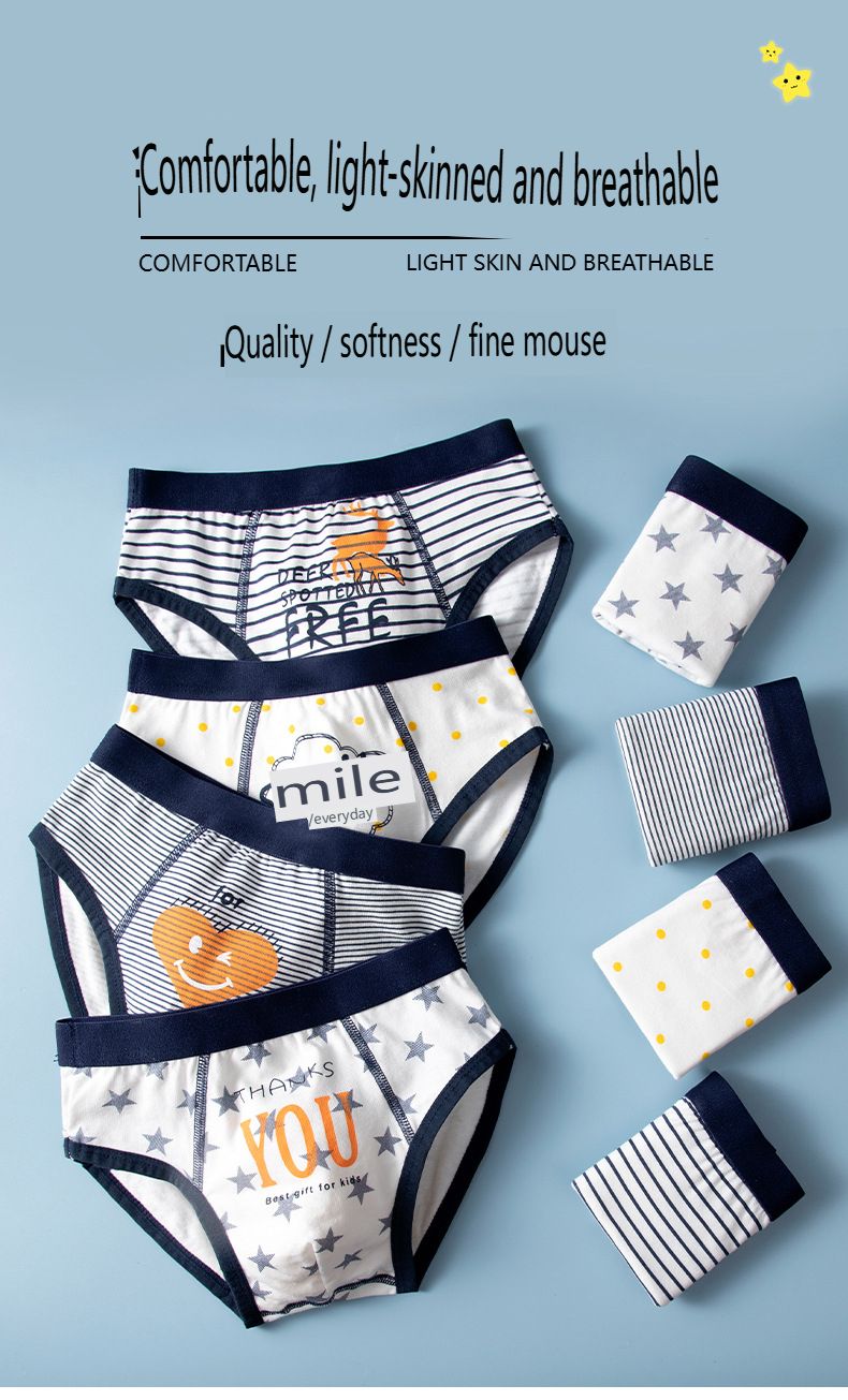4pcs Children Little Boy Briefs A-class All Cotton Cute Cartoon Kids Trouser Shorts Printed Kids Antibacterial Soft Panties
