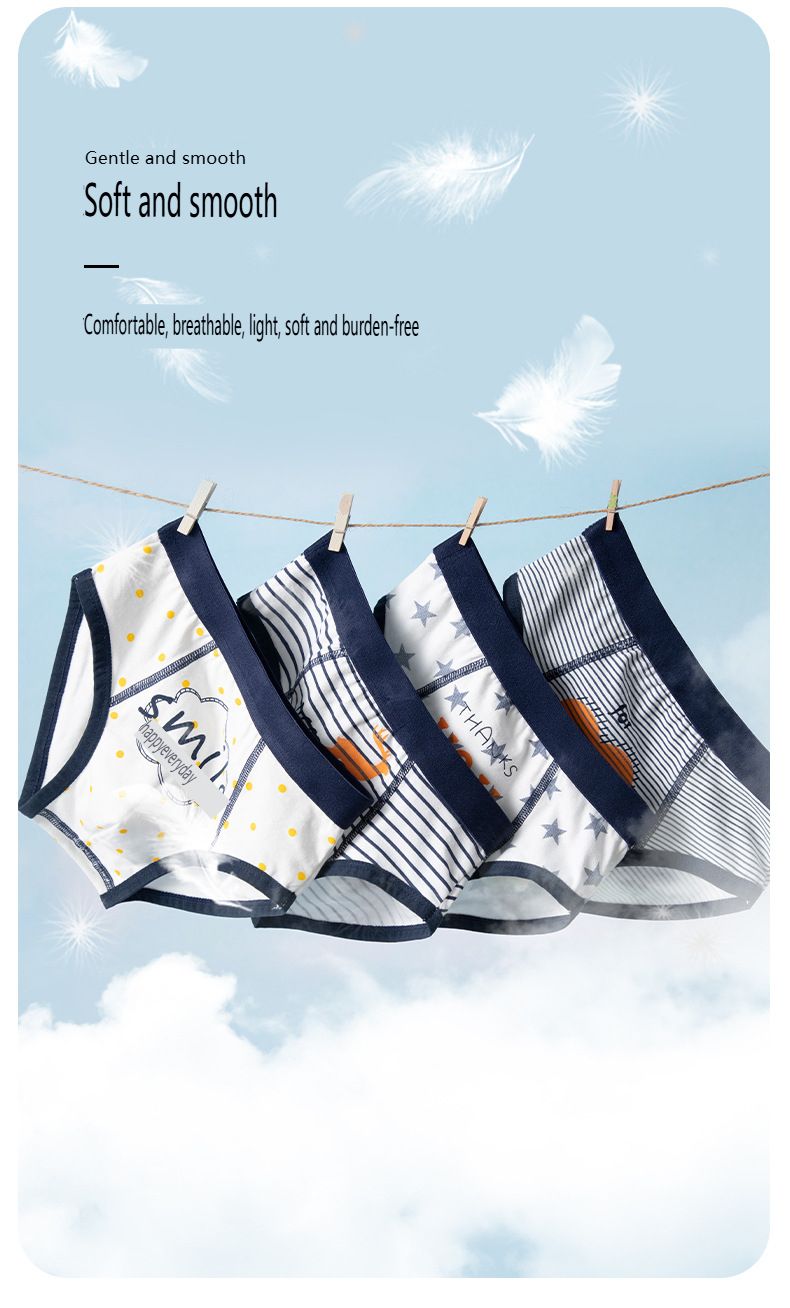 4pcs Children Little Boy Briefs A-class All Cotton Cute Cartoon Kids Trouser Shorts Printed Kids Antibacterial Soft Panties