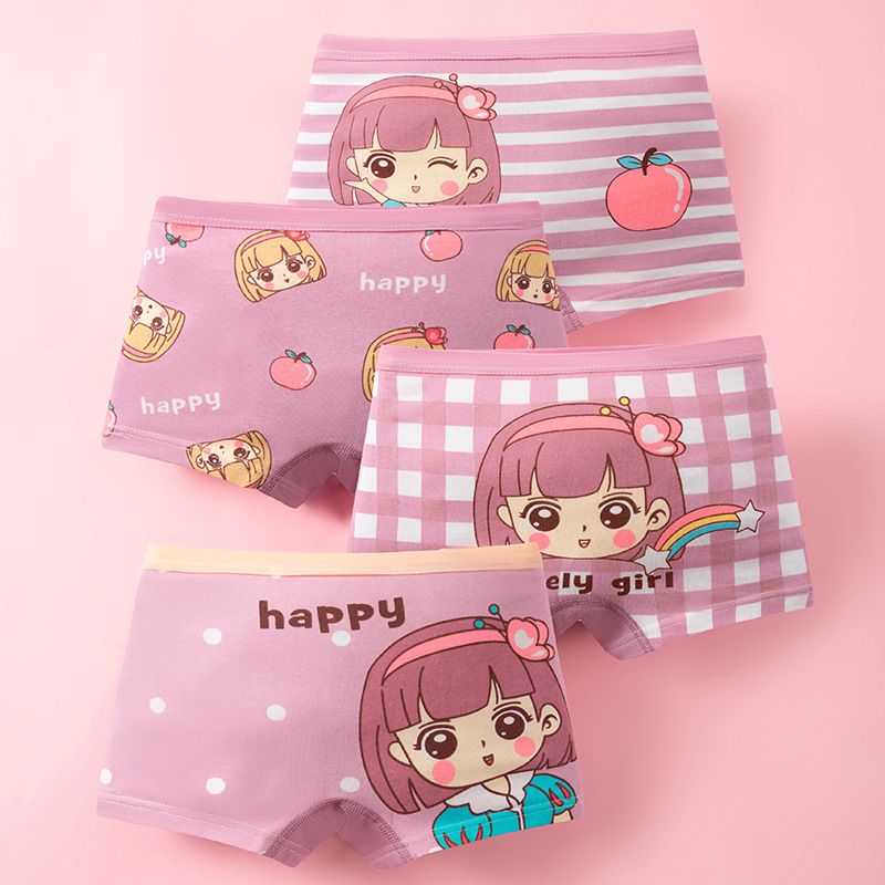 4pcs Children Little Girl Underwear A-class All Cotton Cute Cartoon Kids Trouser Shorts Printed Kids Antibacterial Soft Panties