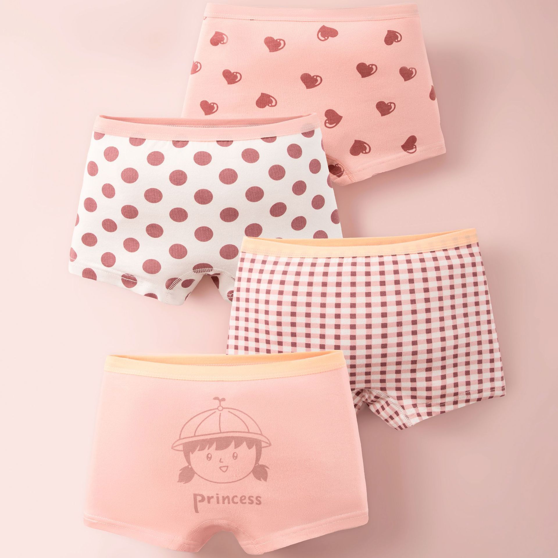 4pcs Children Little Girl Underwear A-class All Cotton Cute Cartoon Kids Trouser Shorts Printed Kids Antibacterial Soft Panties