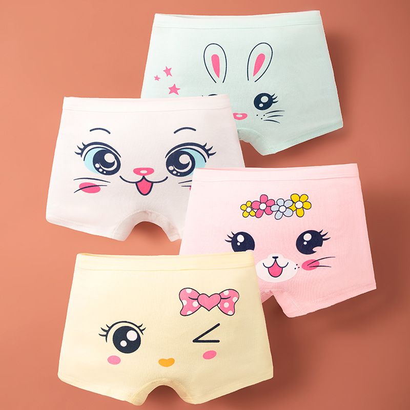 4pcs Children Little Girl Underwear A-class All Cotton Cute Cartoon Kids Trouser Shorts Printed Kids Antibacterial Soft Panties