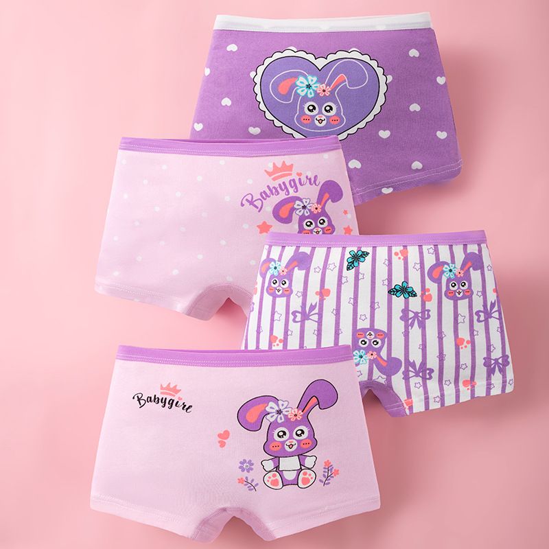 4pcs Children Little Girl Underwear A-class All Cotton Cute Cartoon Kids Trouser Shorts Printed Kids Antibacterial Soft Panties