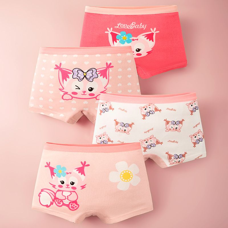 4pcs Children Little Girl Underwear A-class All Cotton Cute Cartoon Kids Trouser Shorts Printed Kids Antibacterial Soft Panties